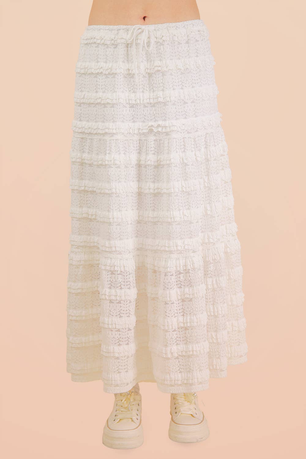 NS50182-Tiered Layered Lace Midi Skirt