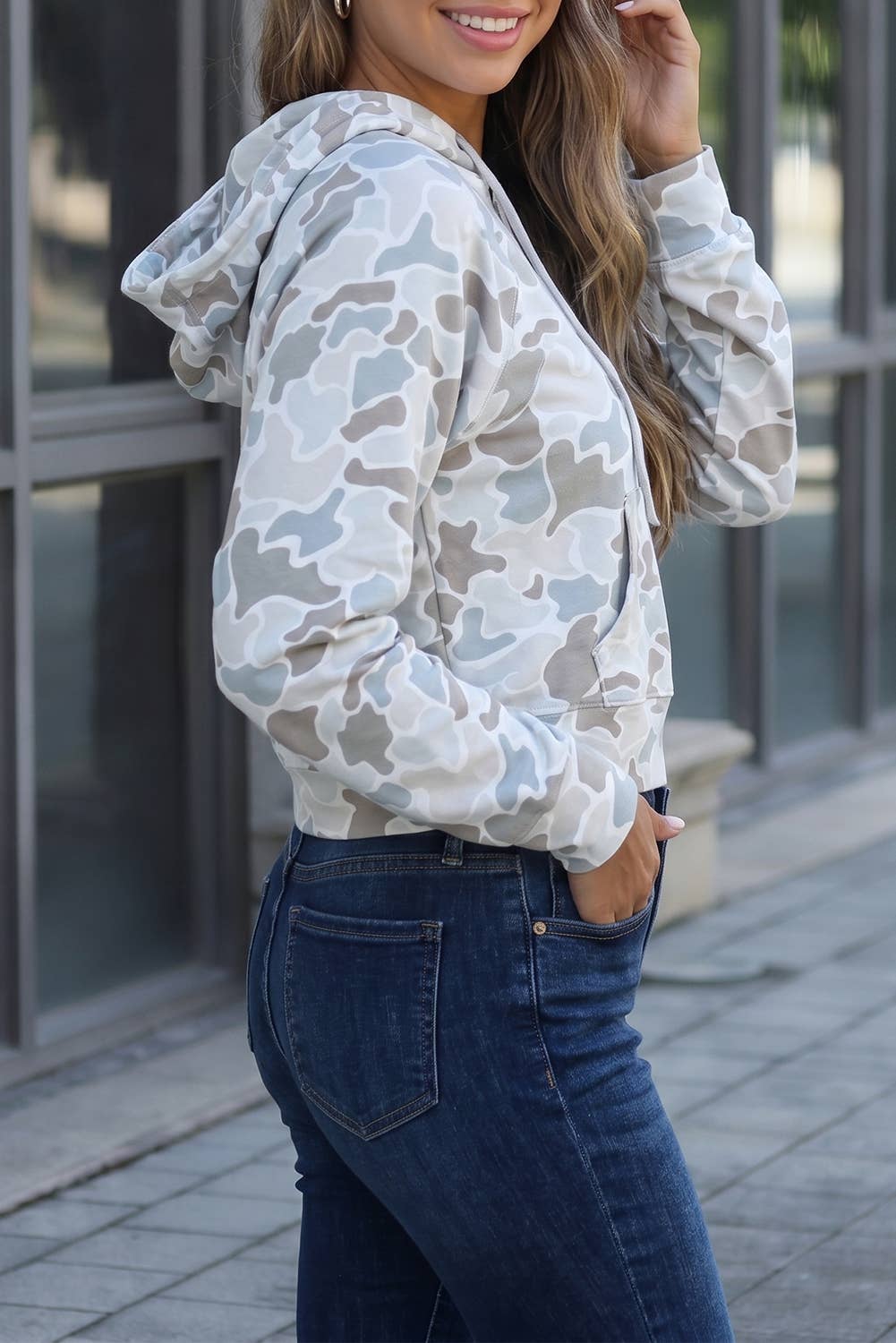 Soft Camo Print Cropped Hoodie