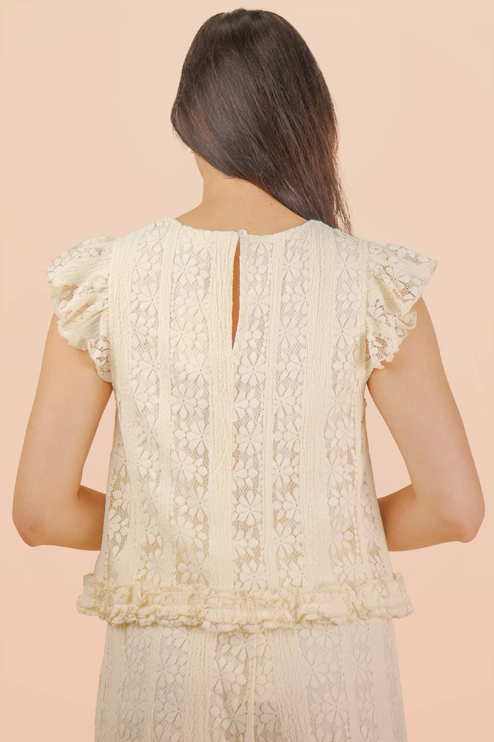 NT12510-Shoulder Ruffle Detail Lace Top