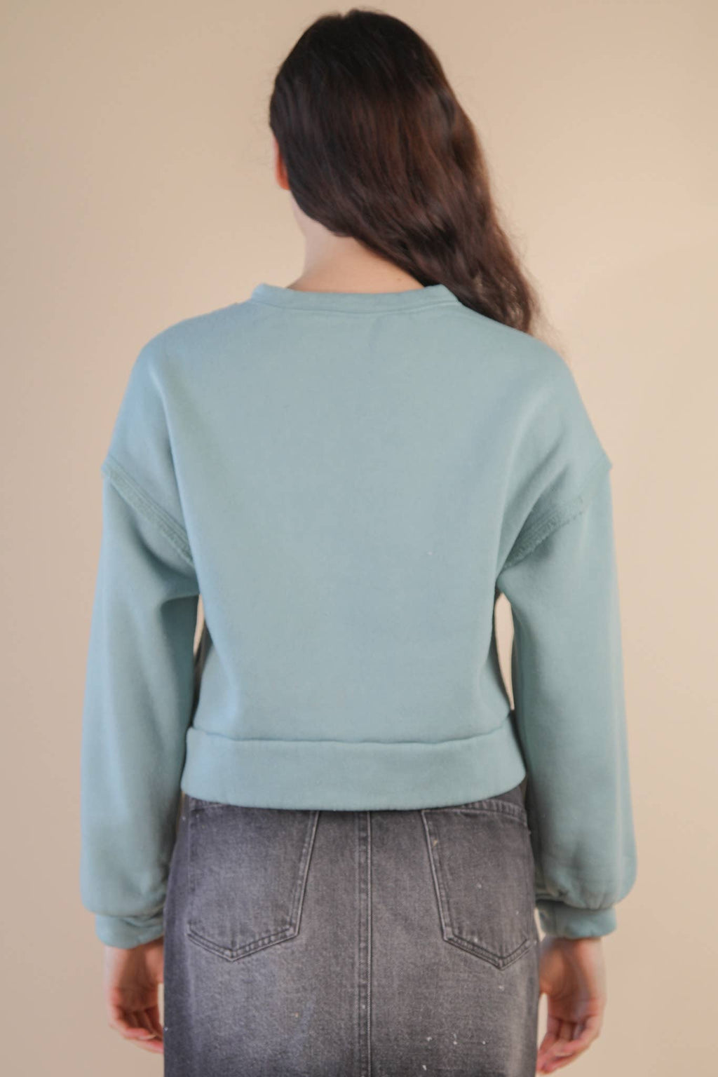 VT15193-Cable Contrast Detail Oversized Knit Crop Top