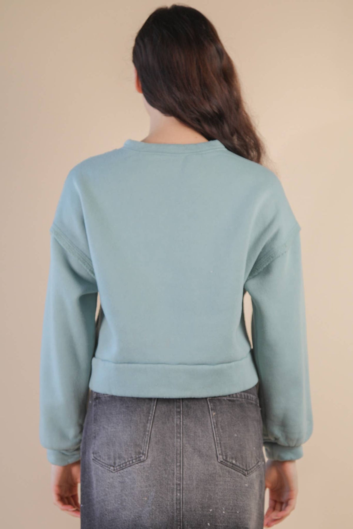 VT15193-Cable Contrast Detail Oversized Knit Crop Top
