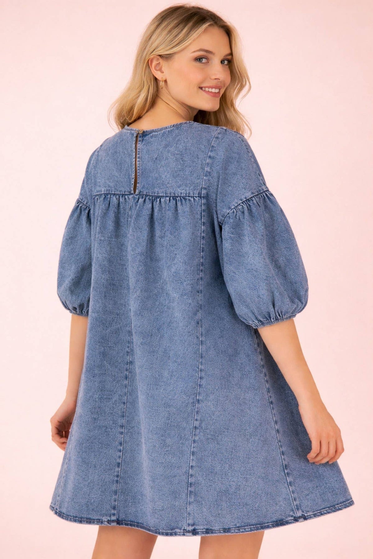 ND32015-Washed Denim Casual Mini Dress