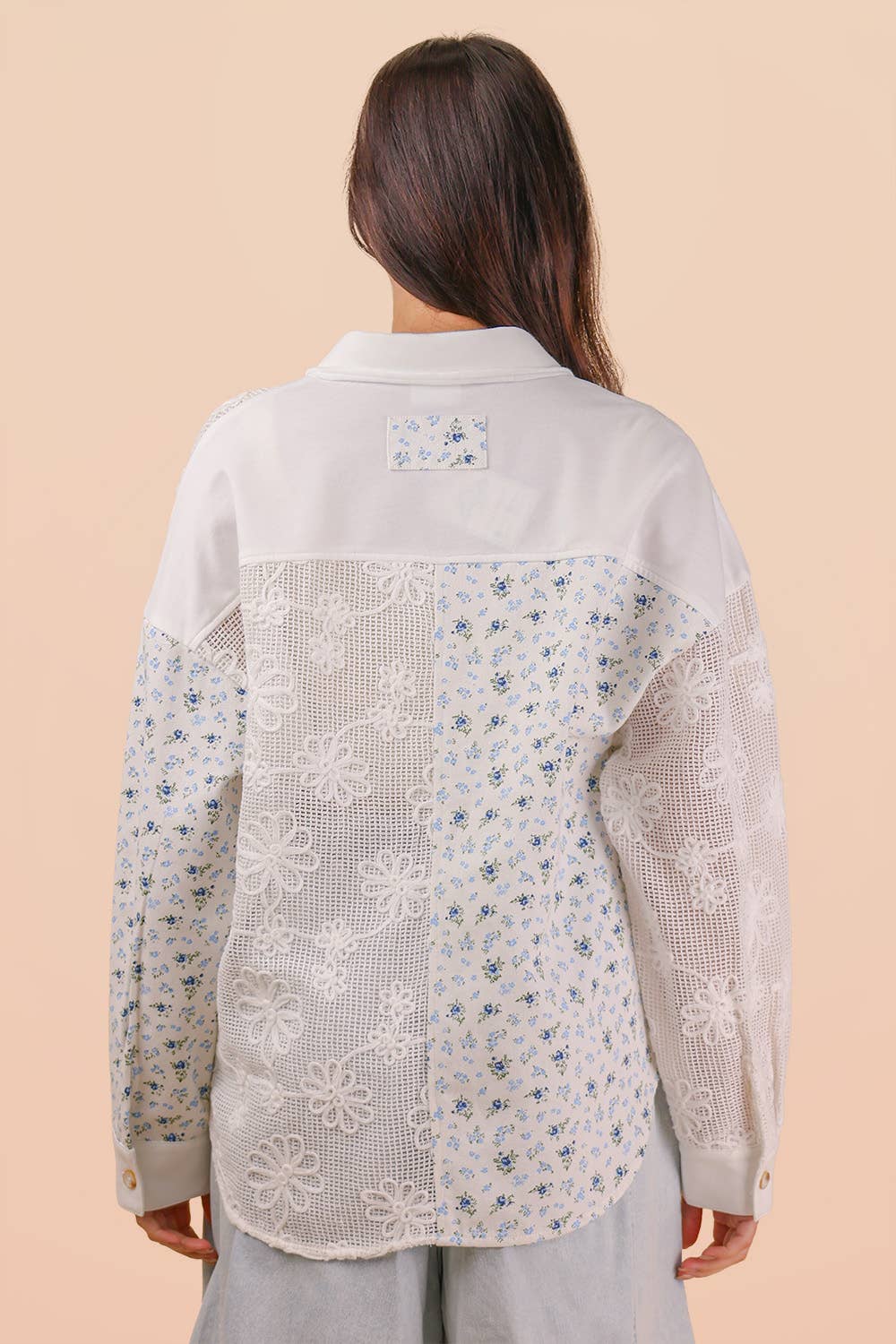 NT12590-Vintage Floral Lace Patchwork Shirt
