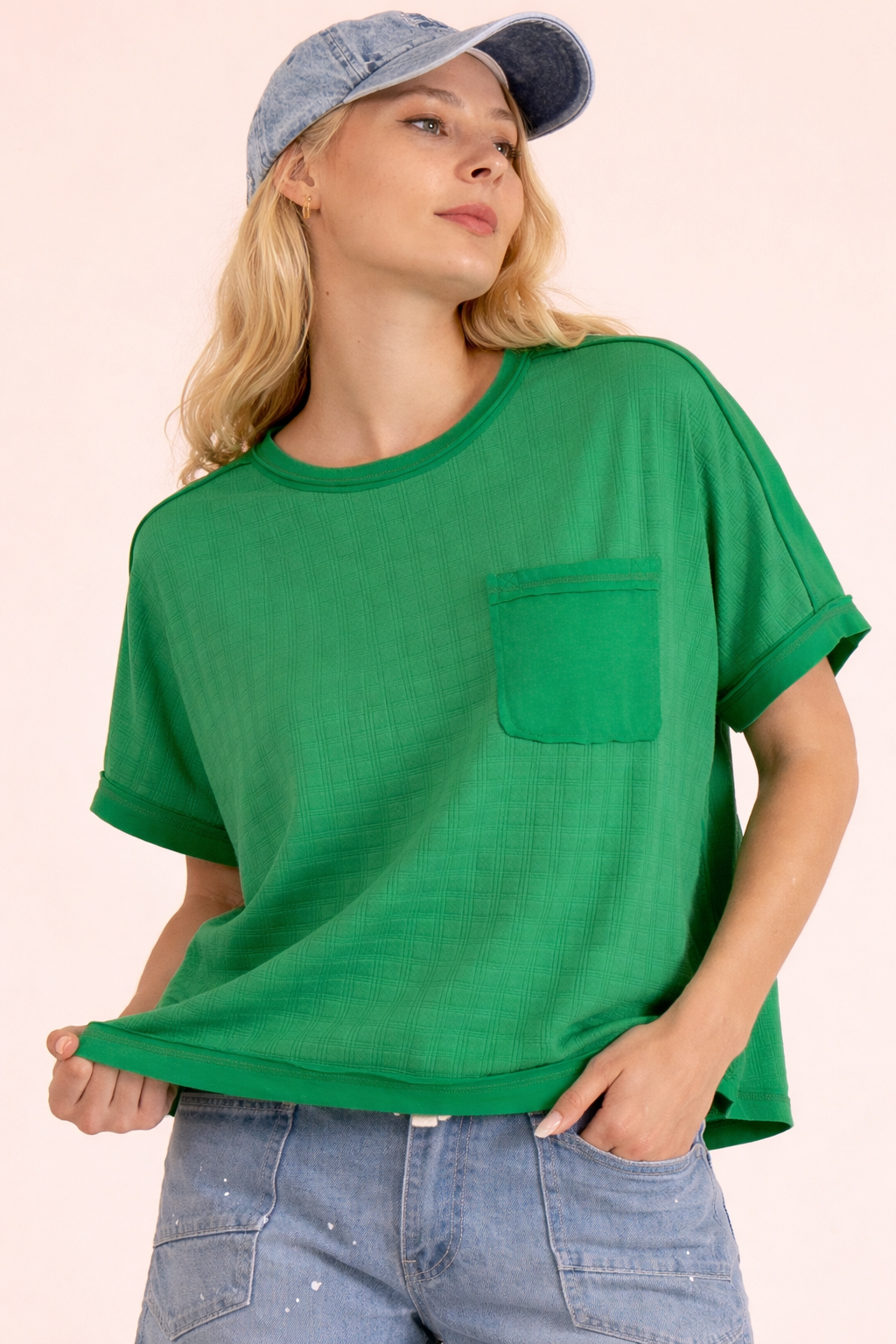 NT12626-Dolman Sleeve Textured Knit Casual Top