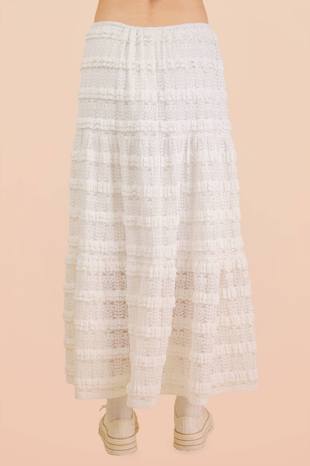 NS50182-Tiered Layered Lace Midi Skirt