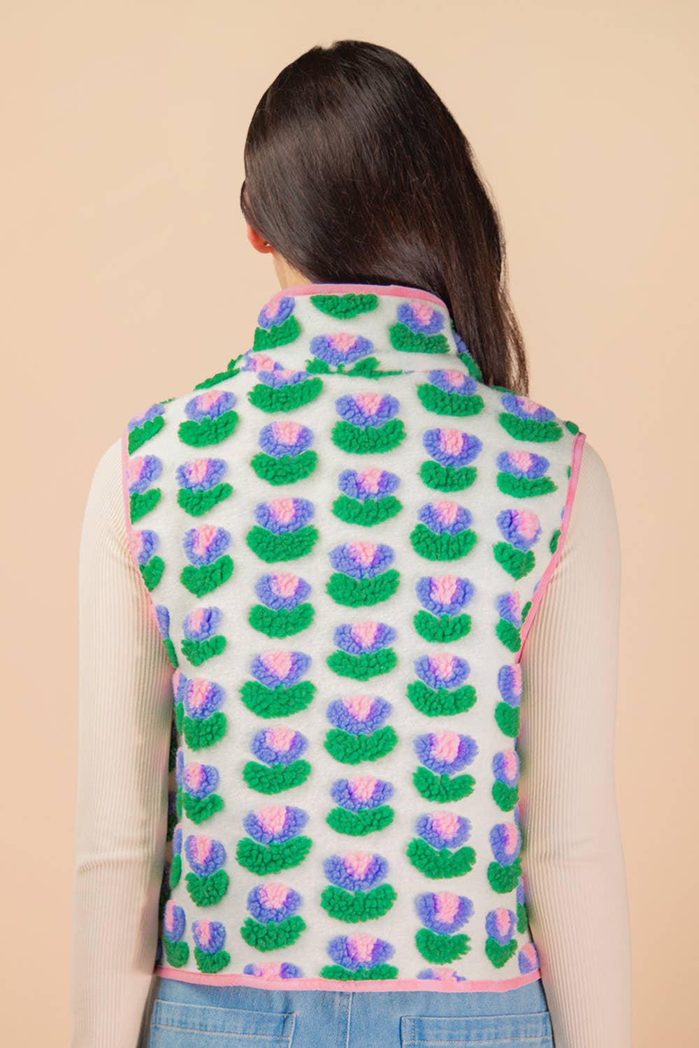 NJ90403-Textured Bow & Floral Printed Vest