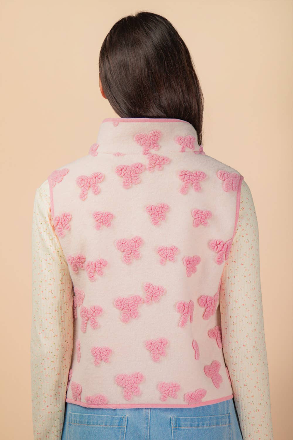 NJ90403-Textured Bow & Floral Printed Vest