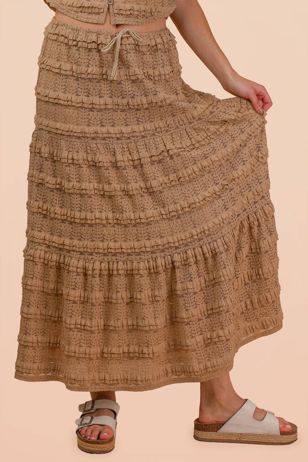 NS50182-Tiered Layered Lace Midi Skirt