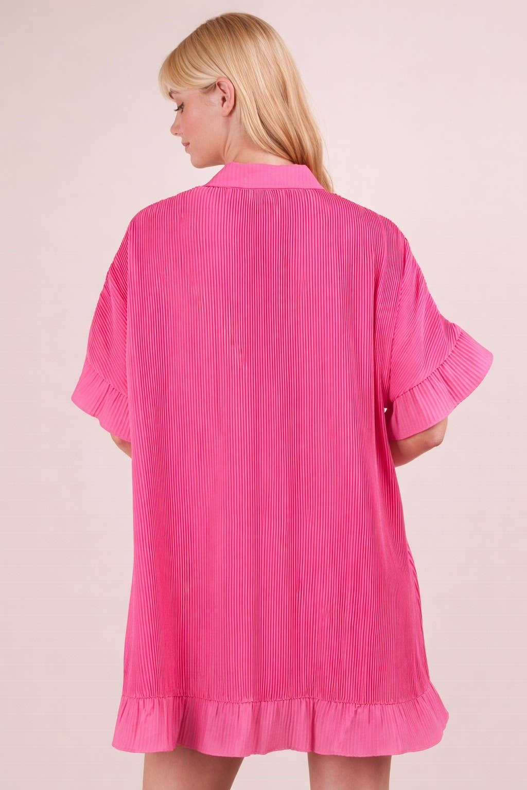 ND31602-Pleated Detail Button Down Mini Dress