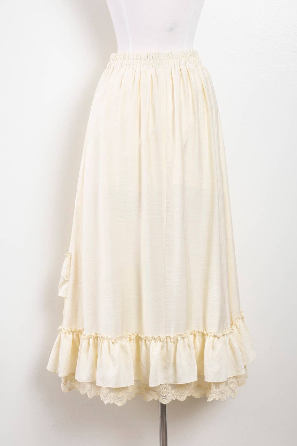NS50204-Ruffle Hem Lace Trim Midi Dress