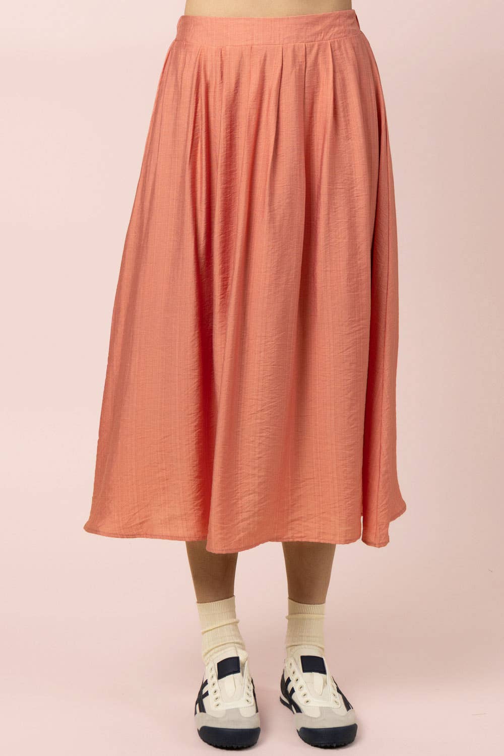 NT12643SET-Pleated Bubble Blouse Top & Midi Skirt Set