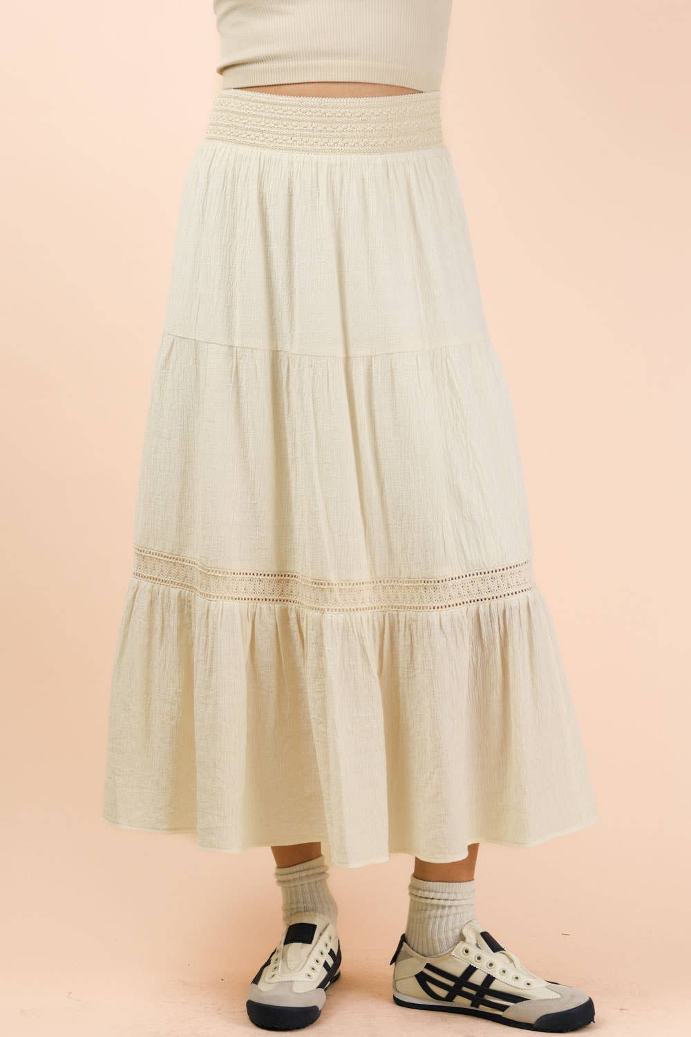 NS50200-Tiered Layers Solid Woven Mini Dress W/ Lace Trim