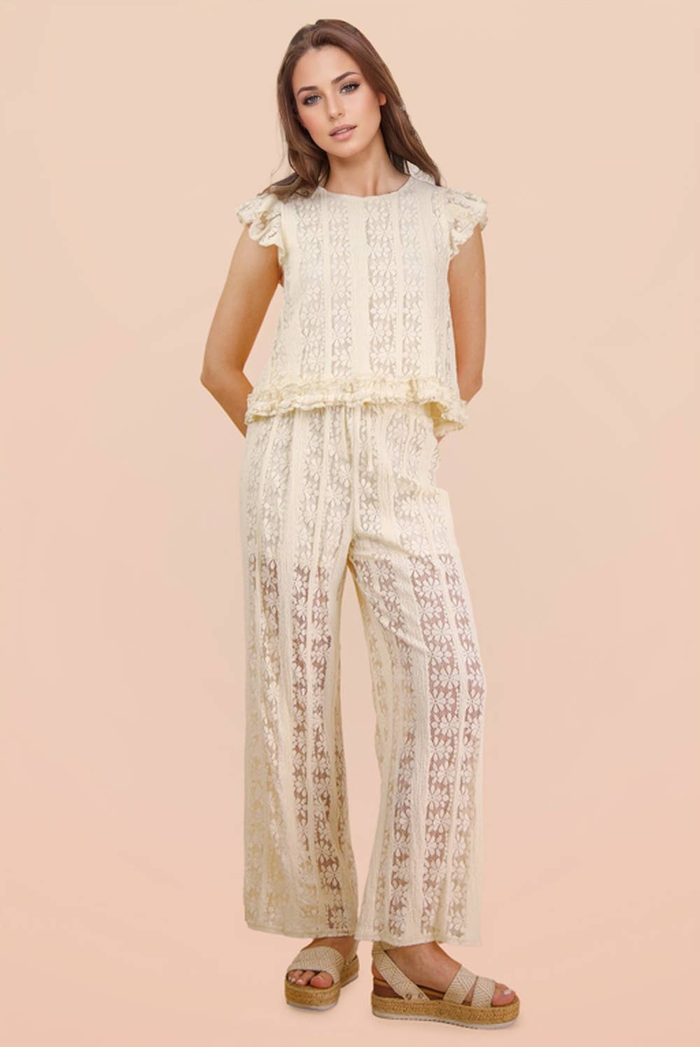 NT12510-Shoulder Ruffle Detail Lace Top