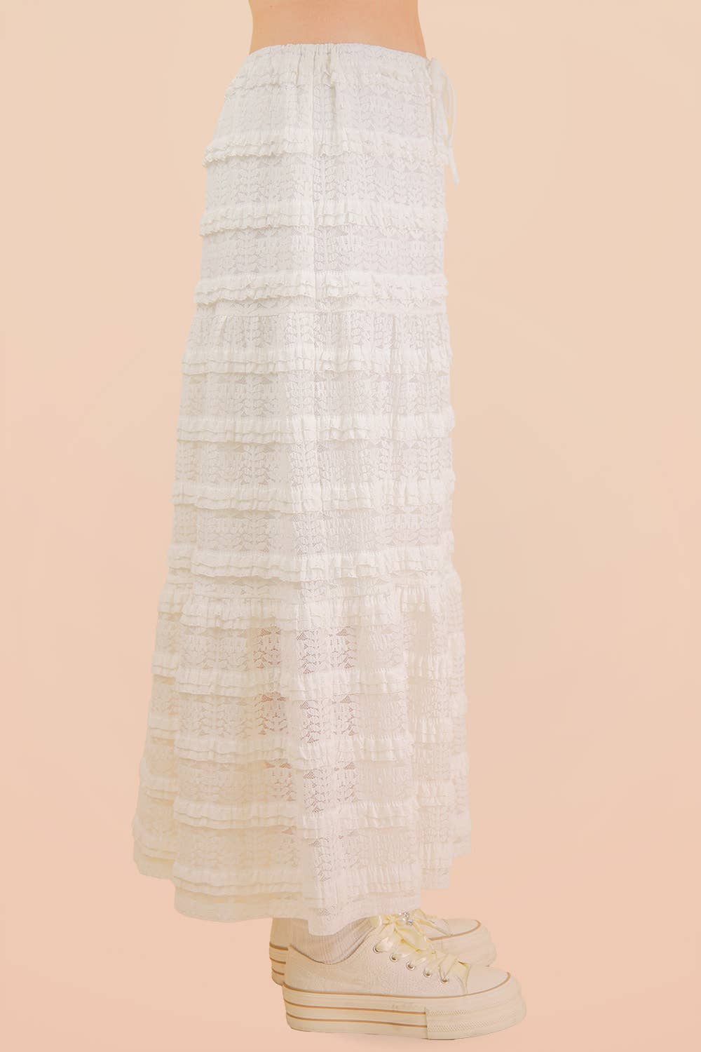 NS50182-Tiered Layered Lace Midi Skirt