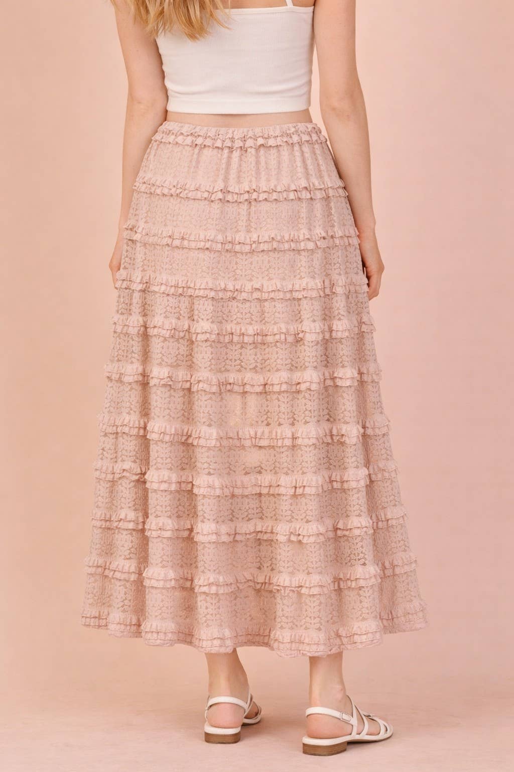 NS50182-Tiered Layered Lace Midi Skirt
