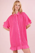 ND31602-Pleated Detail Button Down Mini Dress