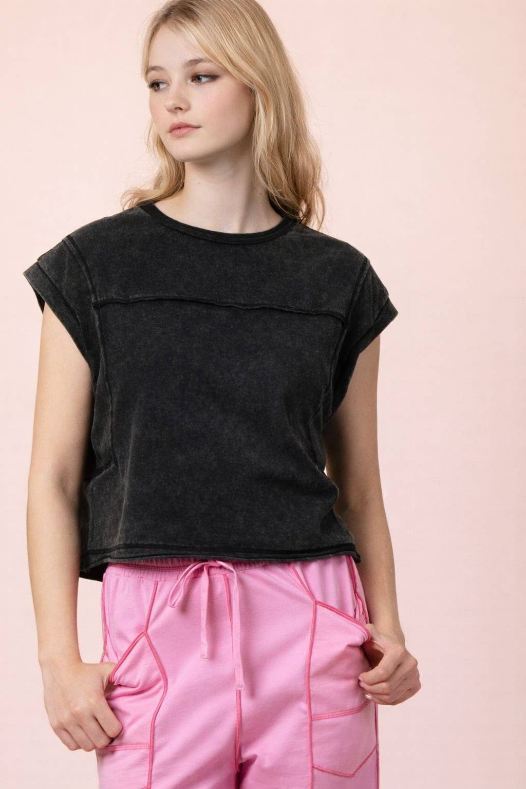 NT12173-Mineral Washed Sleeveless Casual Knit Top