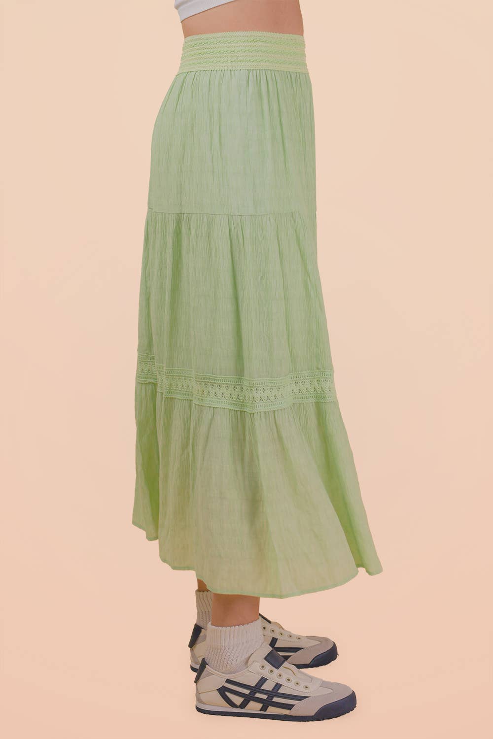 NS50200-Tiered Layers Solid Woven Mini Dress W/ Lace Trim
