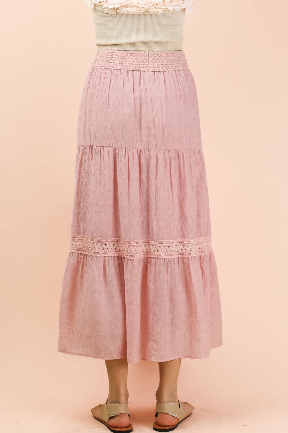 NS50200-Tiered Layers Solid Woven Mini Dress W/ Lace Trim