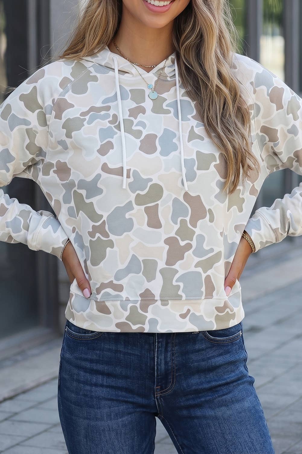 Soft Camo Print Cropped Hoodie