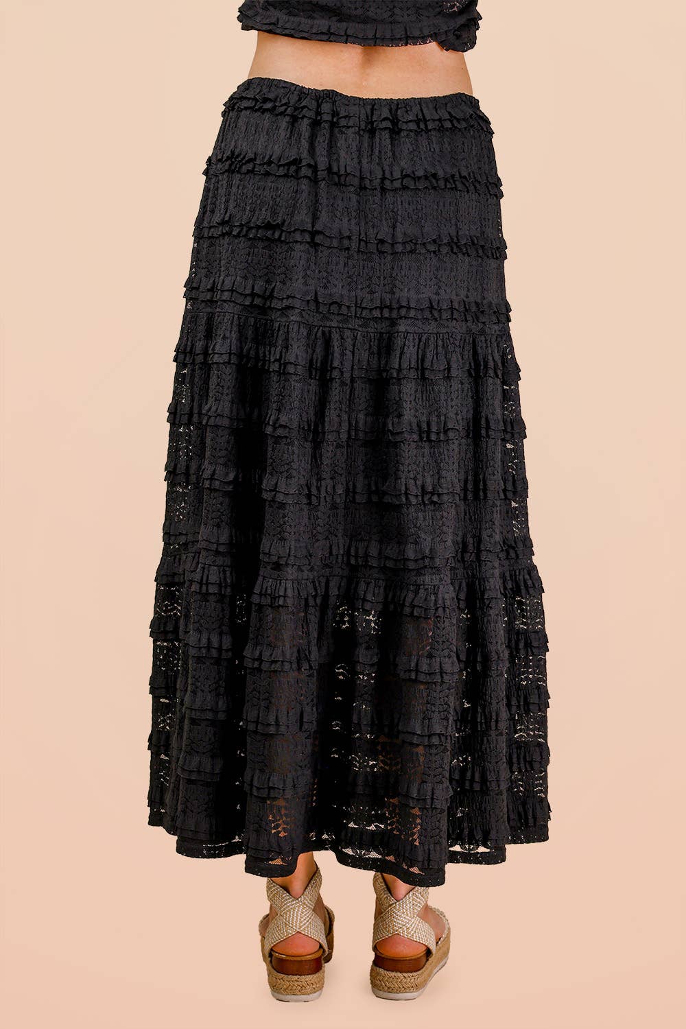 NS50182-Tiered Layered Lace Midi Skirt