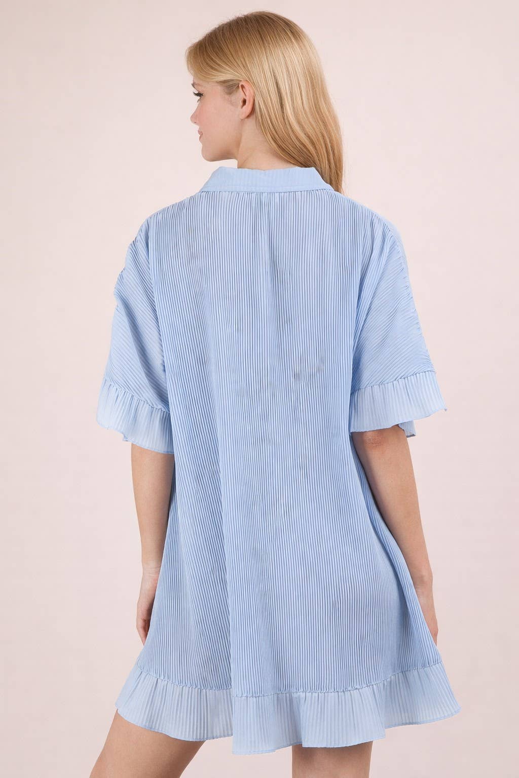 ND31602-Pleated Detail Button Down Mini Dress