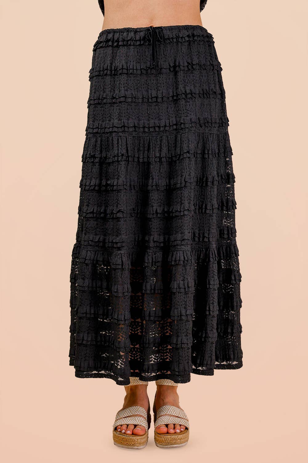 NS50182-Tiered Layered Lace Midi Skirt