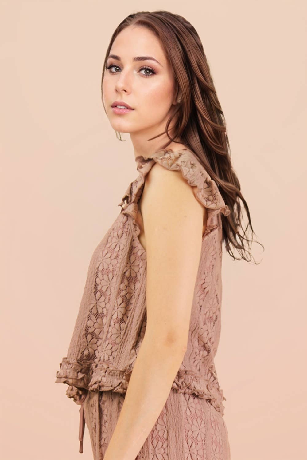 NT12510-Shoulder Ruffle Detail Lace Top