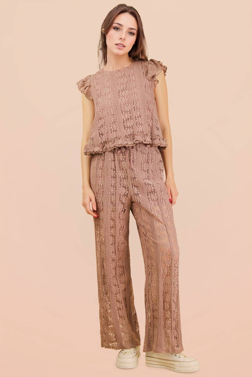 NT12510-Shoulder Ruffle Detail Lace Top
