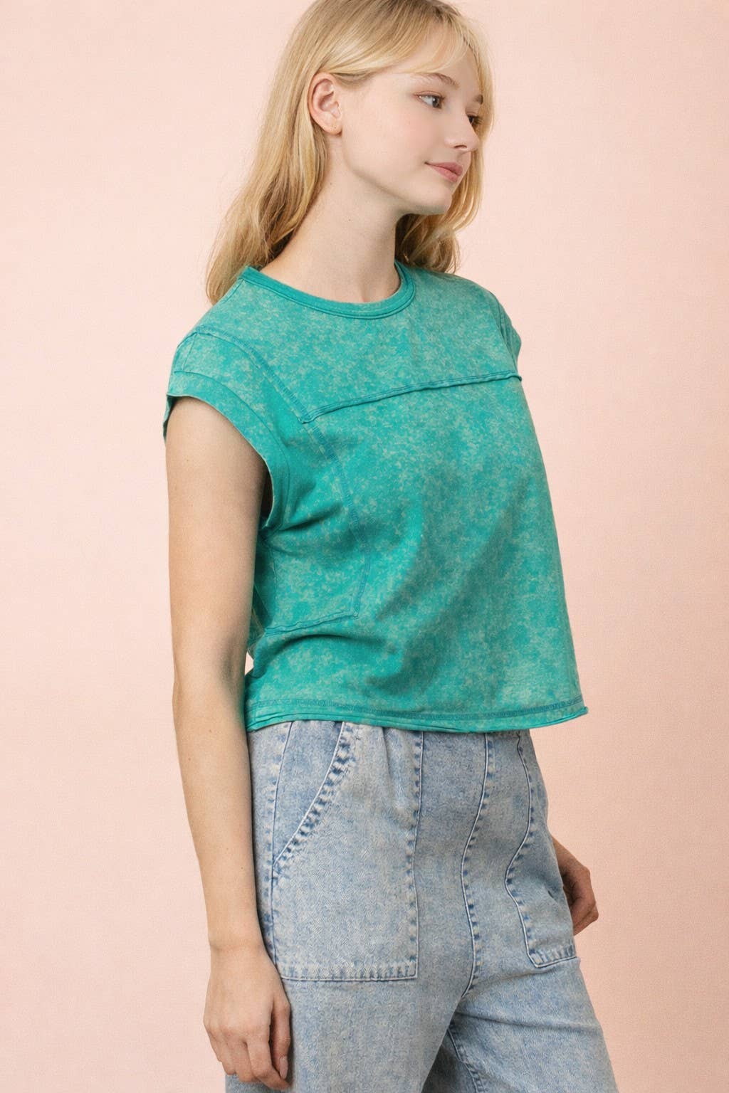 NT12173-Mineral Washed Sleeveless Casual Knit Top