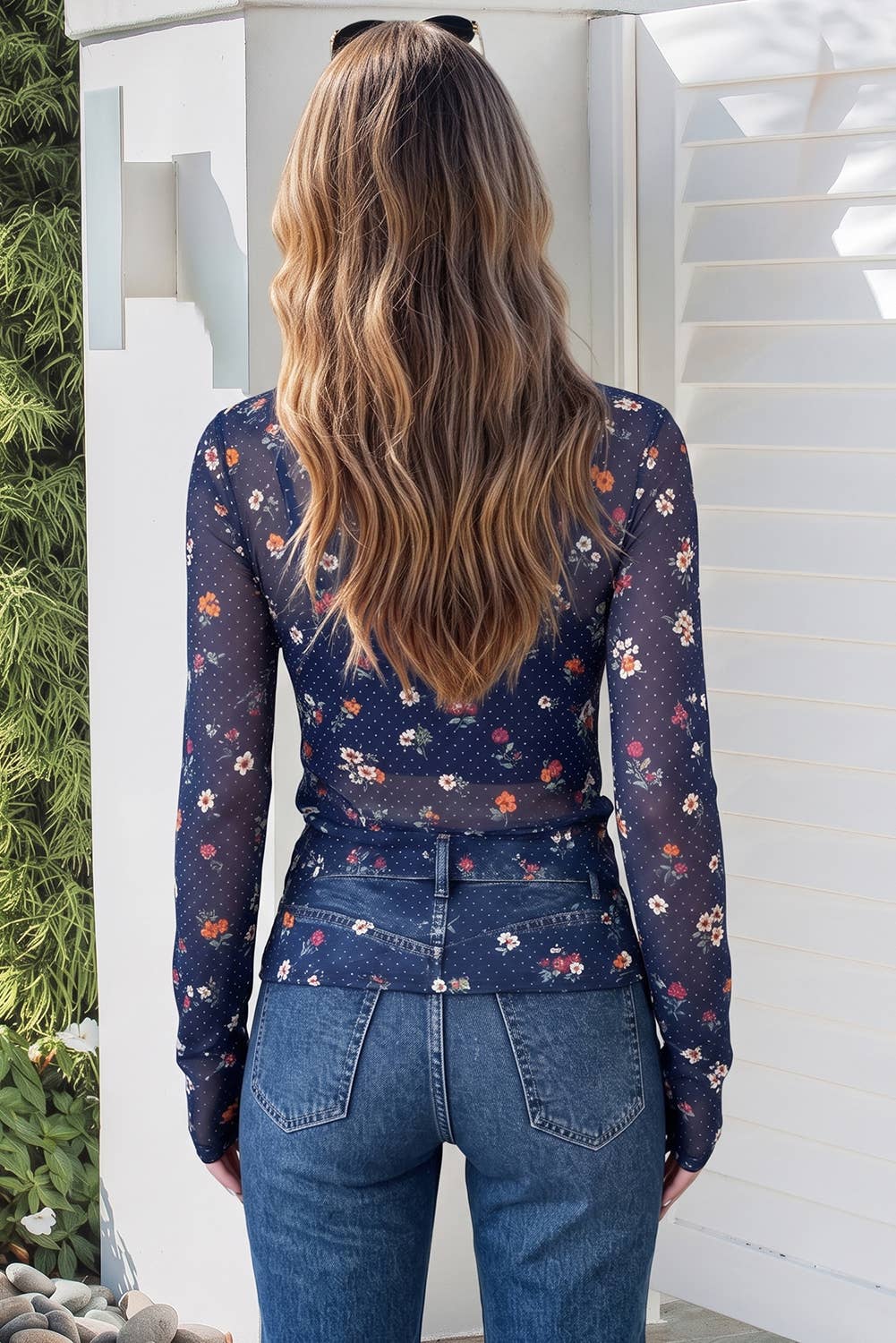 Floral Mesh Long Sleeve Top